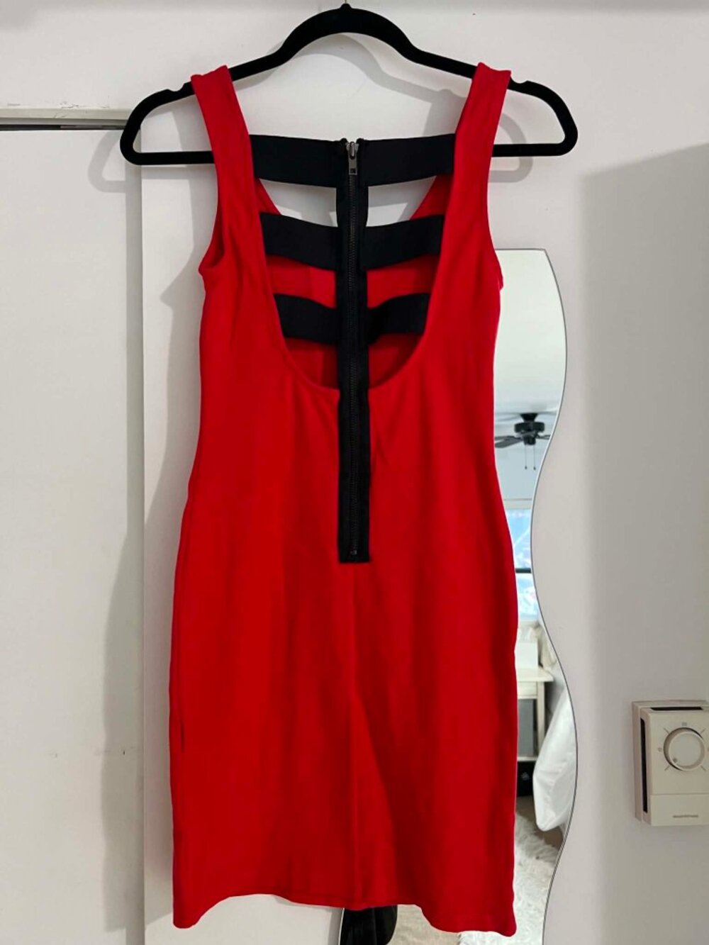 Red Mini Dress Cage Back Bodycon Vintage Y2K, small